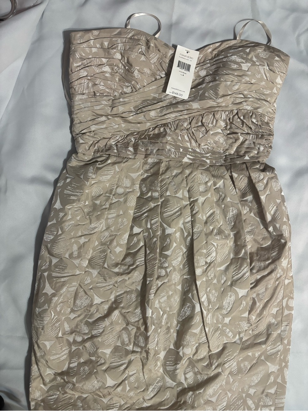 Max & Cleo Strapless Taupe Jacquard Party Dress